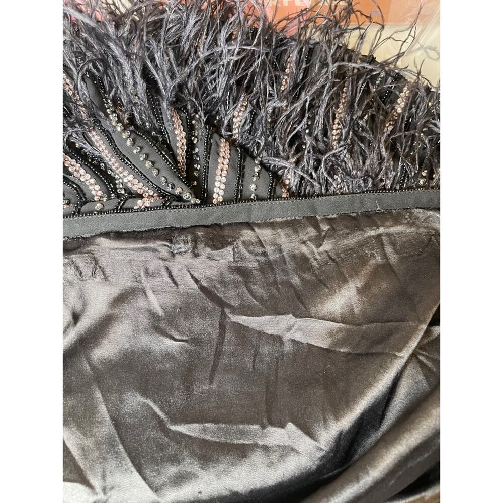 Retrofete Black and Silver Rubina Sequin Feather Hem Mini Dress Size Medium - Picture 9 of 12